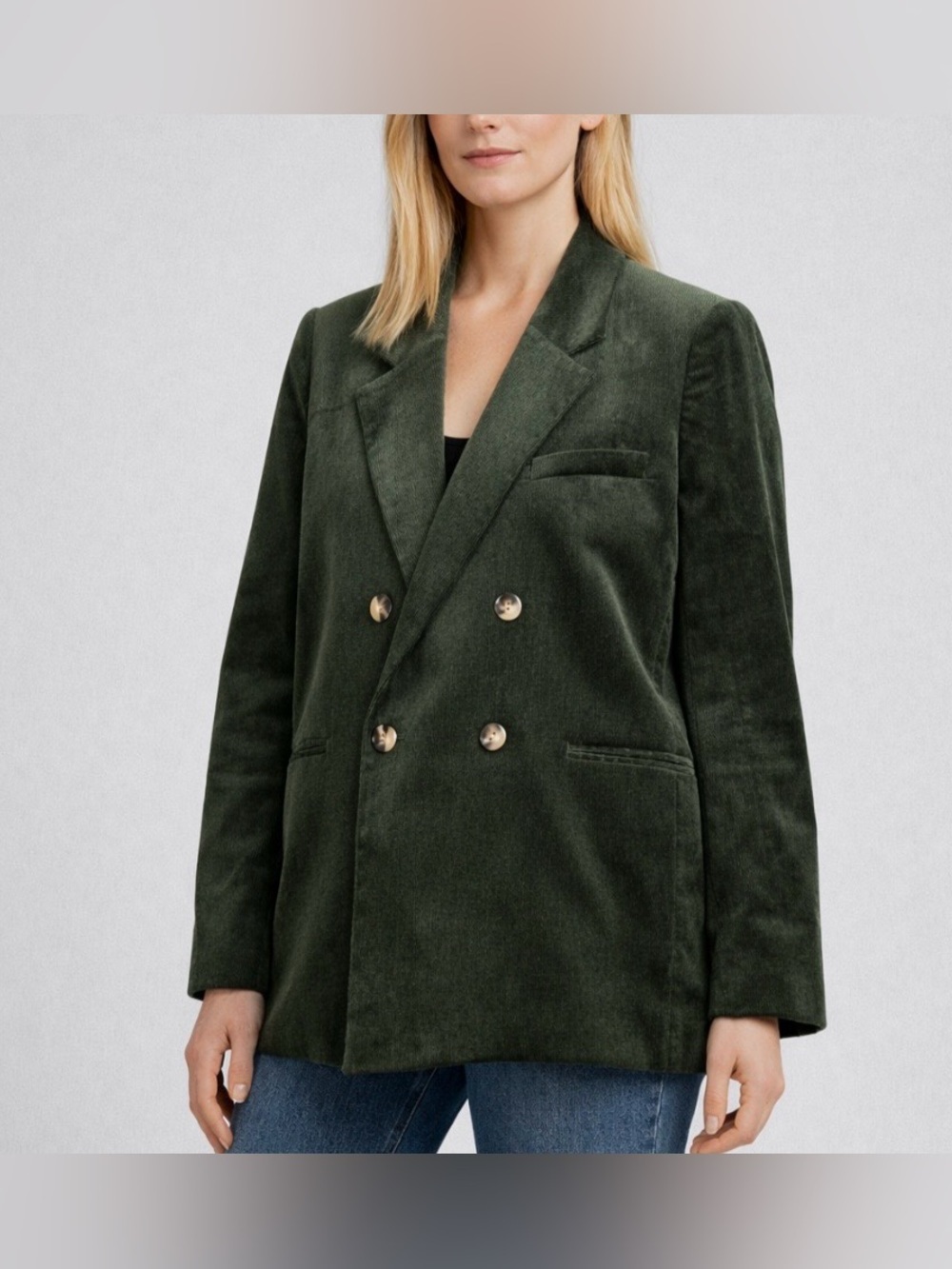 Maeve by Anthropologie Corduroy Double-Breasted Blazer dark green size US 12